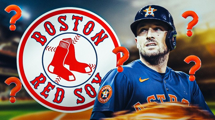 Alex Bregman and Red Sox logo surrounded by question marks