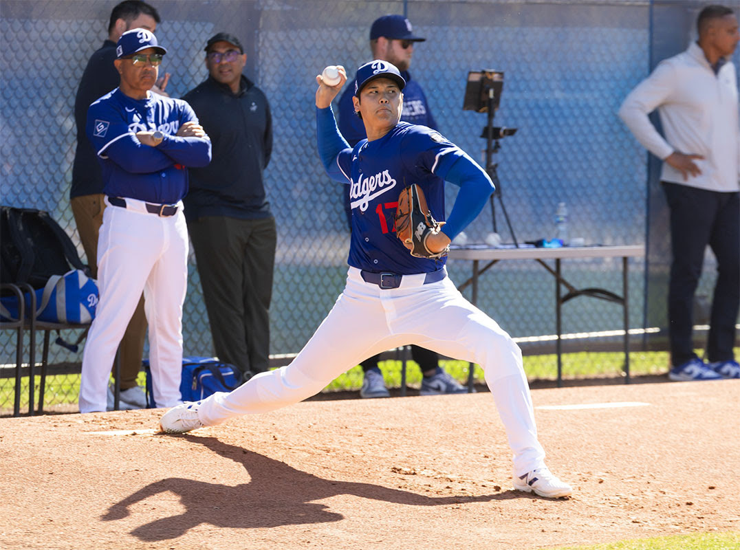 Los Angeles Dodgers pitcher Shohei Ohtani (17) during workouts at Camelback Ranch-Glendale.