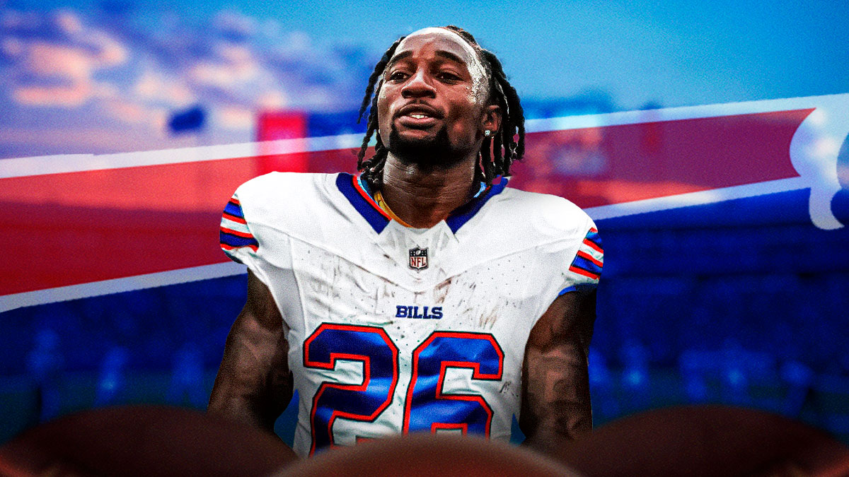 Asante Samuel Jr. in a Bills jersey with a Buffalo Bills backgroud.