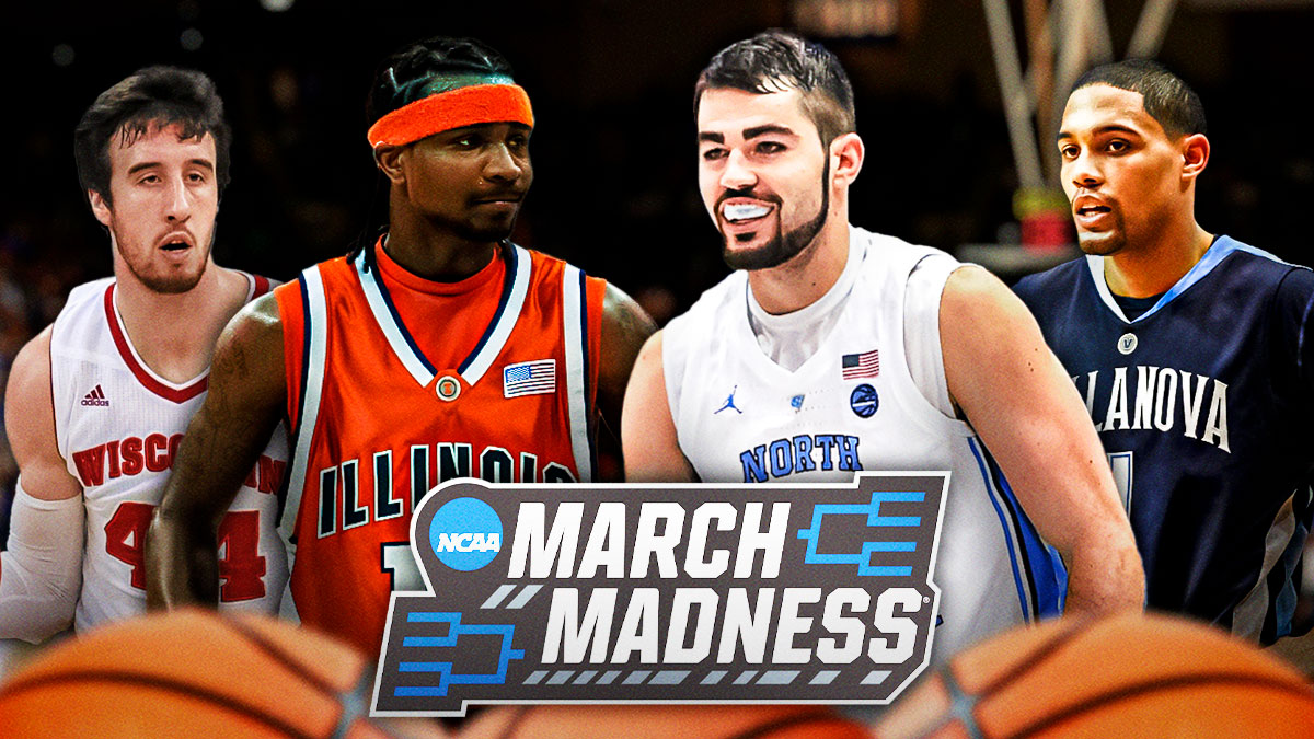 Ranking the Ten Greatest NCAA Tournament Elite Eight games of the 21st century, featuring Wisconsin's Frank Kaminsky, Illinois' Dee Brown, North Carolina's Luke Maye, and Villanova's Scottie Reynolds