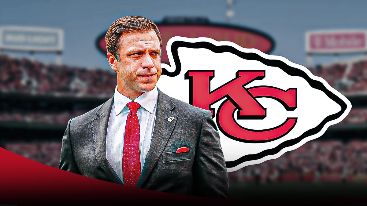 Chiefs Brett Veach with Kansas City Chiefs logo in NFL free agency