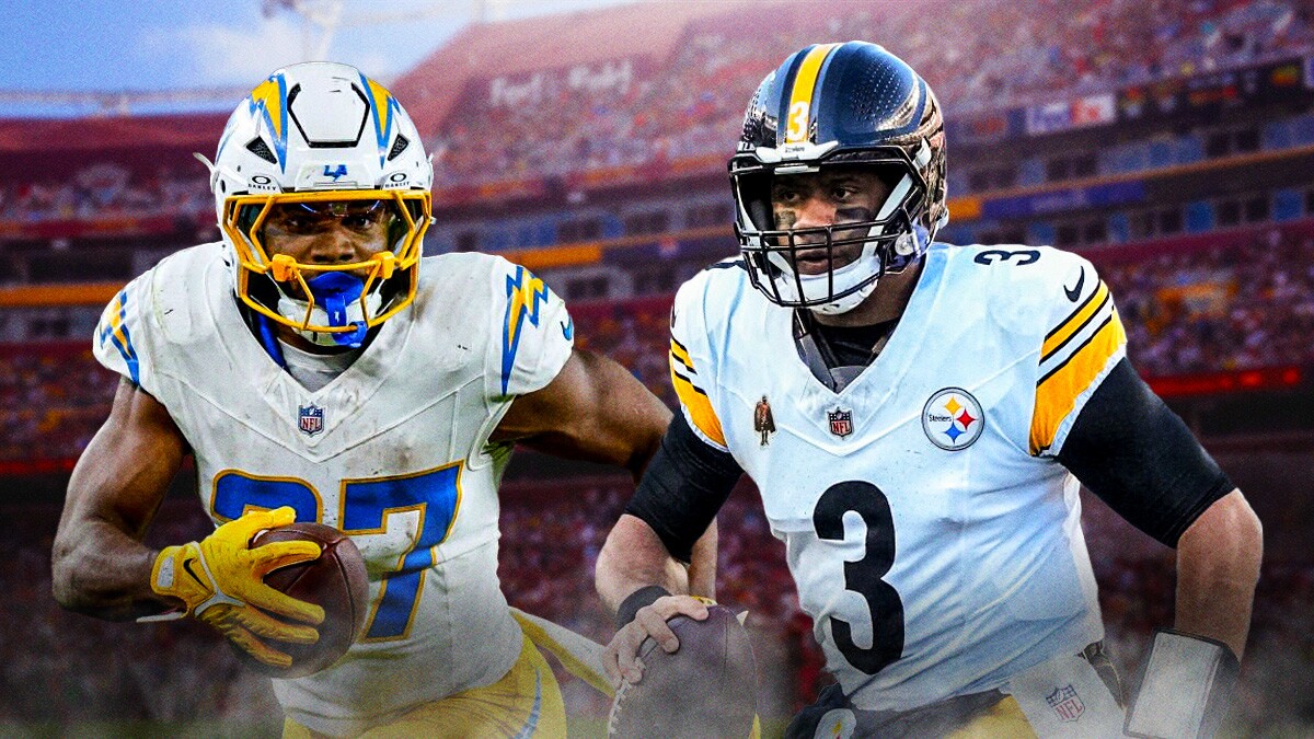 Russell Wilson, JK Dobbins beside each other, Washington Commanders wallpaper in the background