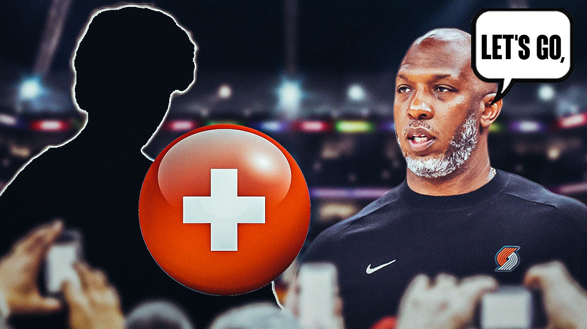 Chauncey Billups on one side with a speech bubble that says "Let's go," a silhouette of Matisse Thybulle with an injury kit in front of him on the other side