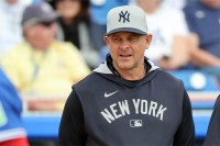 New York Yankees manager Aaron Boone (17) before the game against the Toronto Blue Jays at TD Ballpark.