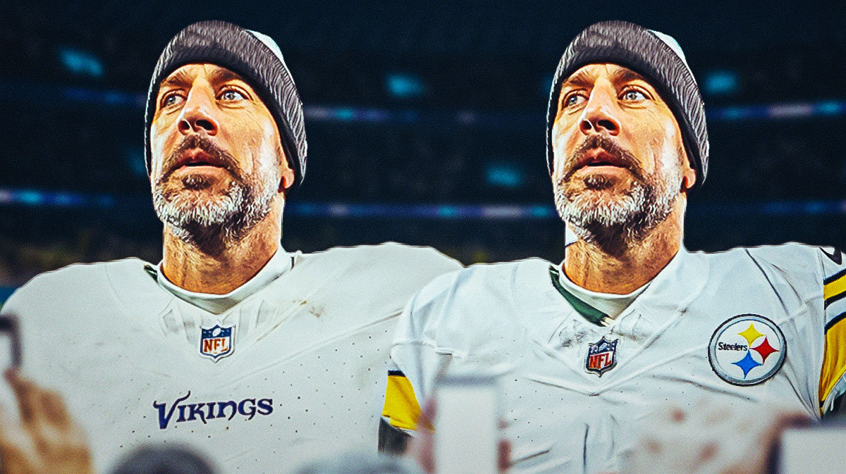 Aaron Rodgers in a Steelers and Giants jersey.