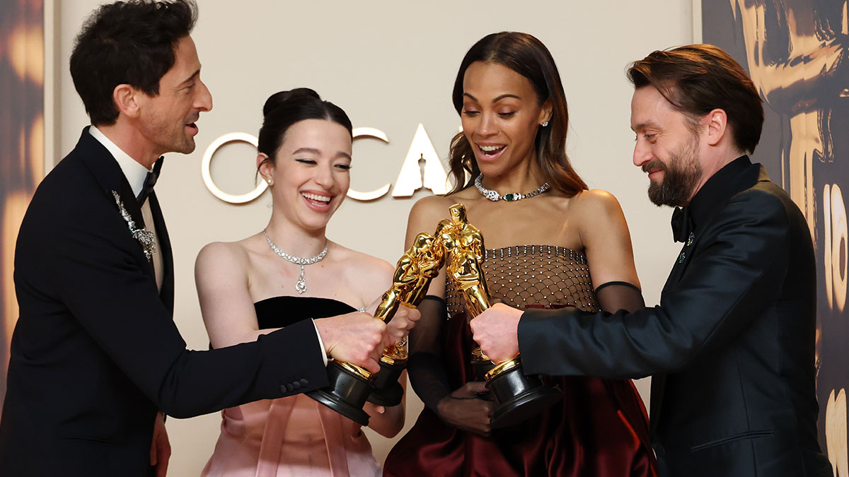 Adrien Brody, Mikey Madison, Zoe Saldana and Kieran Culkin at the Oscars on March 2, 2025.