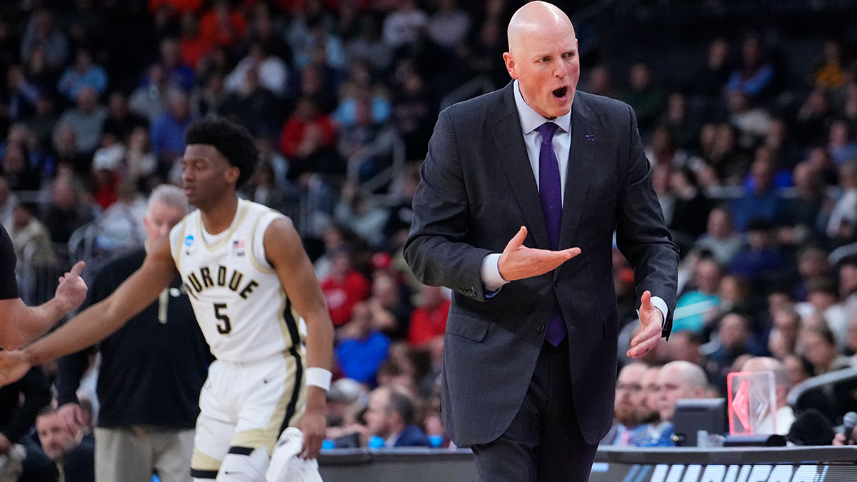 High Point Panthers head coach Alan Huss reacts during the second half against the Purdue Boilermakers at Amica Mutual Pavilion. Mandatory Credit: Gregory Fisher-Imagn Images