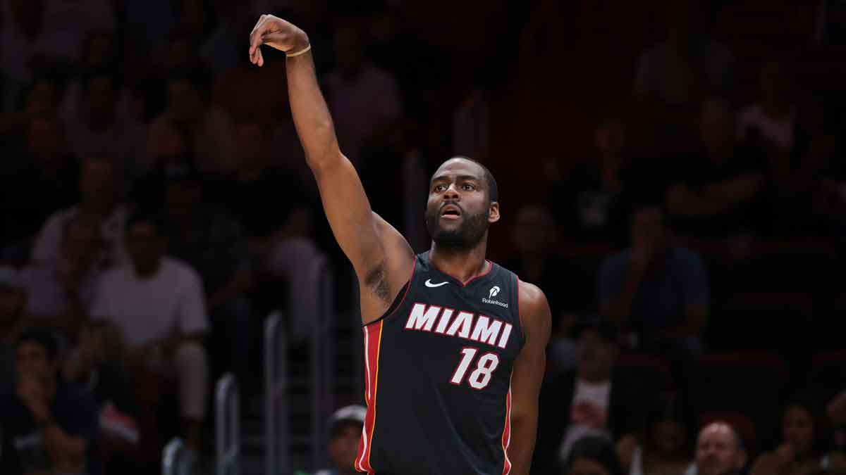 Miami Heat guard Alec Burks (18) watches his shot against the New York Knicks during the third quarter at Kaseya Center.