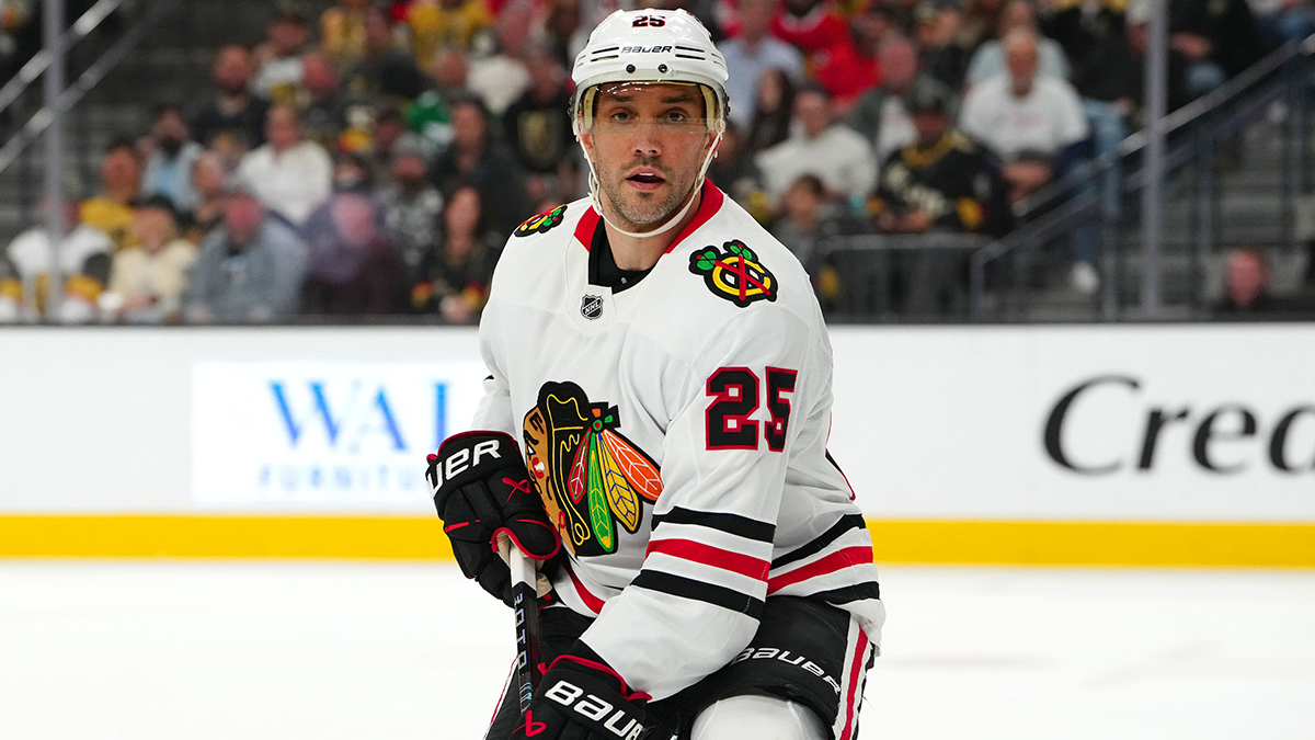 Chicago Blackhawks defenseman Alec Martinez (25) skates against the Vegas Golden Knights during the second period at T-Mobile Arena.