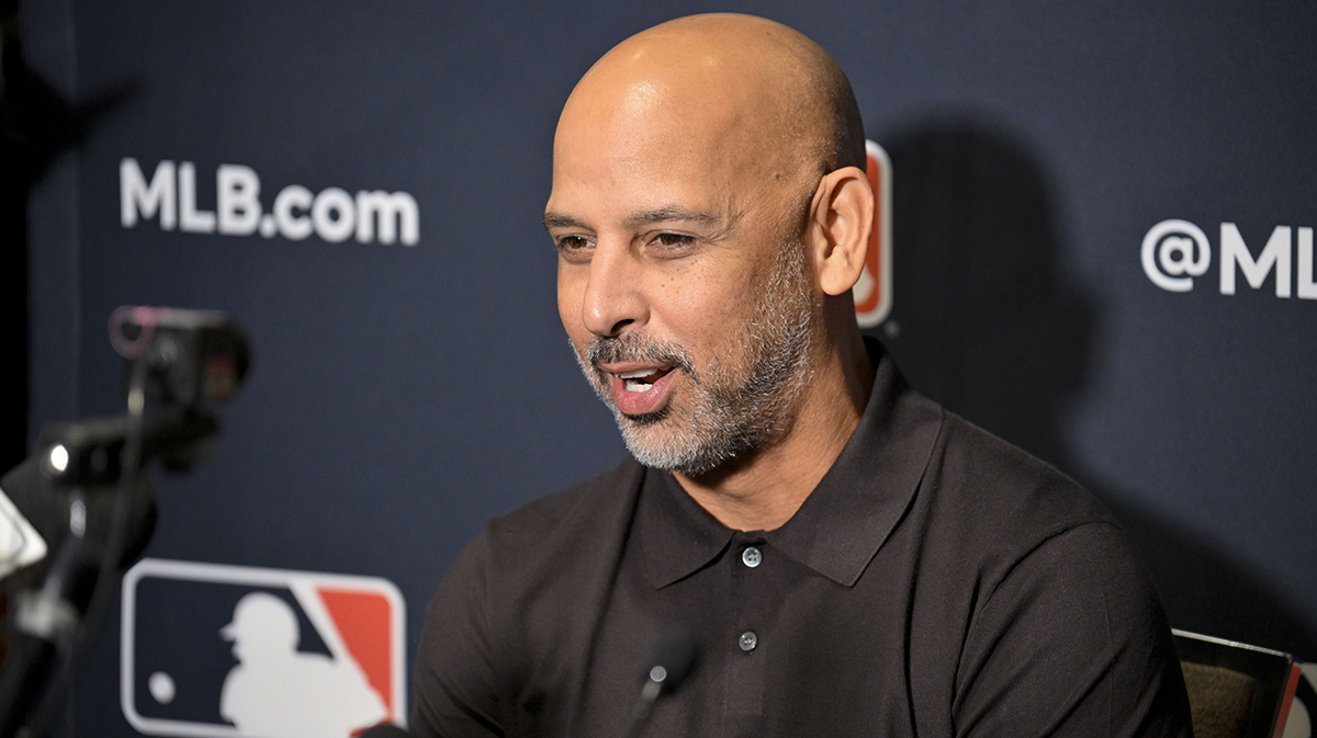 Boston Red Sox manager Alex Cora speaks with the media at the Hilton Anatole during the 2024 MLB Winter Meetings. 