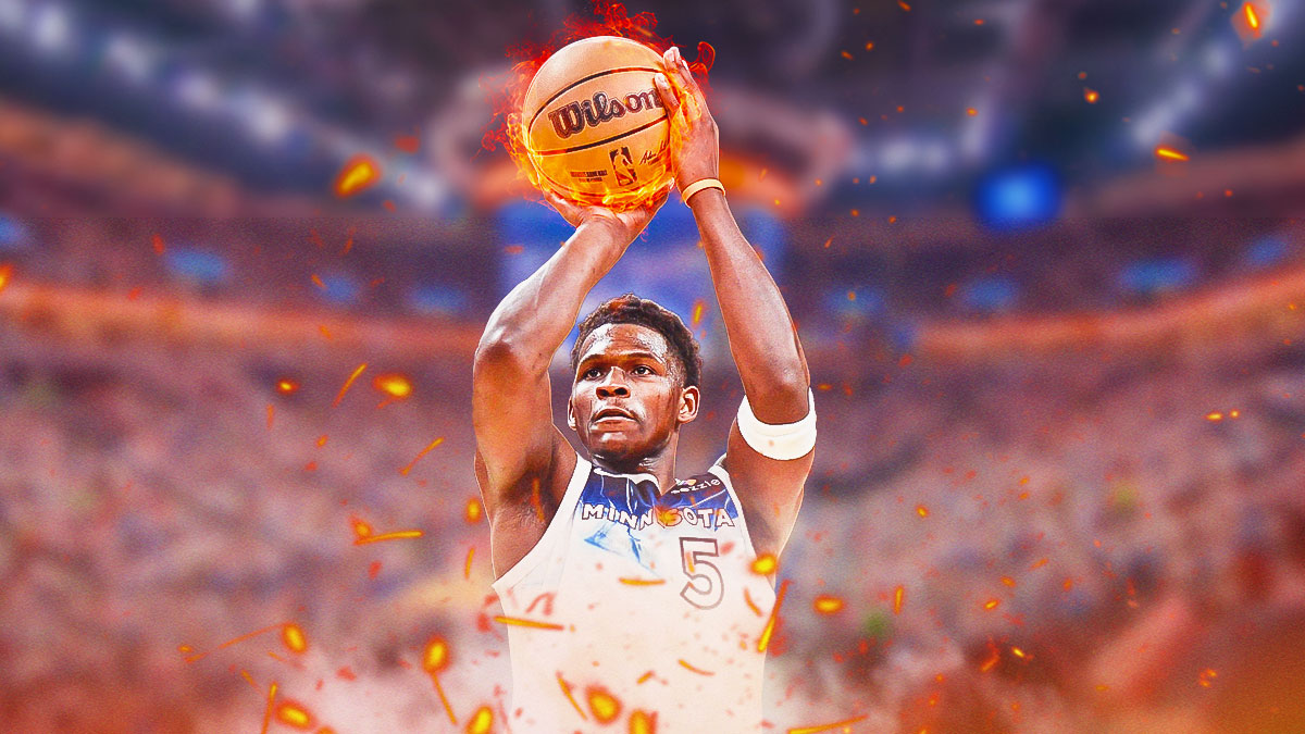 Timberwolves' Anthony Edwards shooting a flaming ball