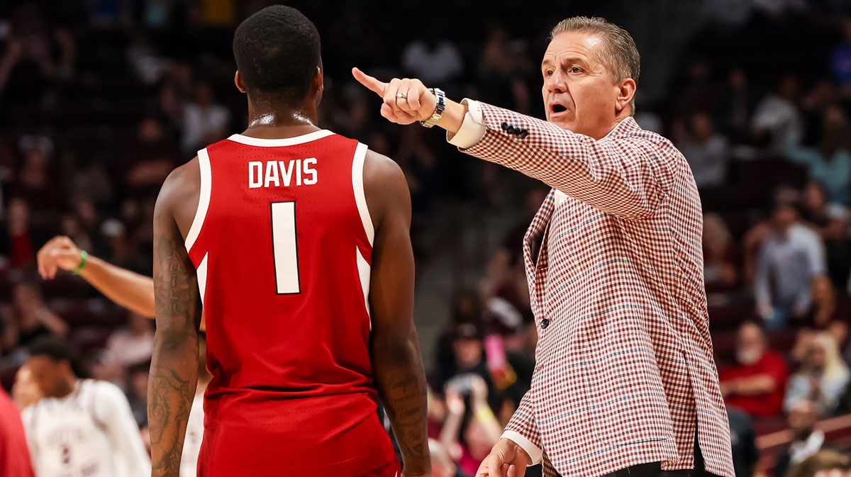 Arkansas Razorbacks head coach John Calipari directs his team against the South Carolina Gamecocks in the first half at Colonial Life Arena.