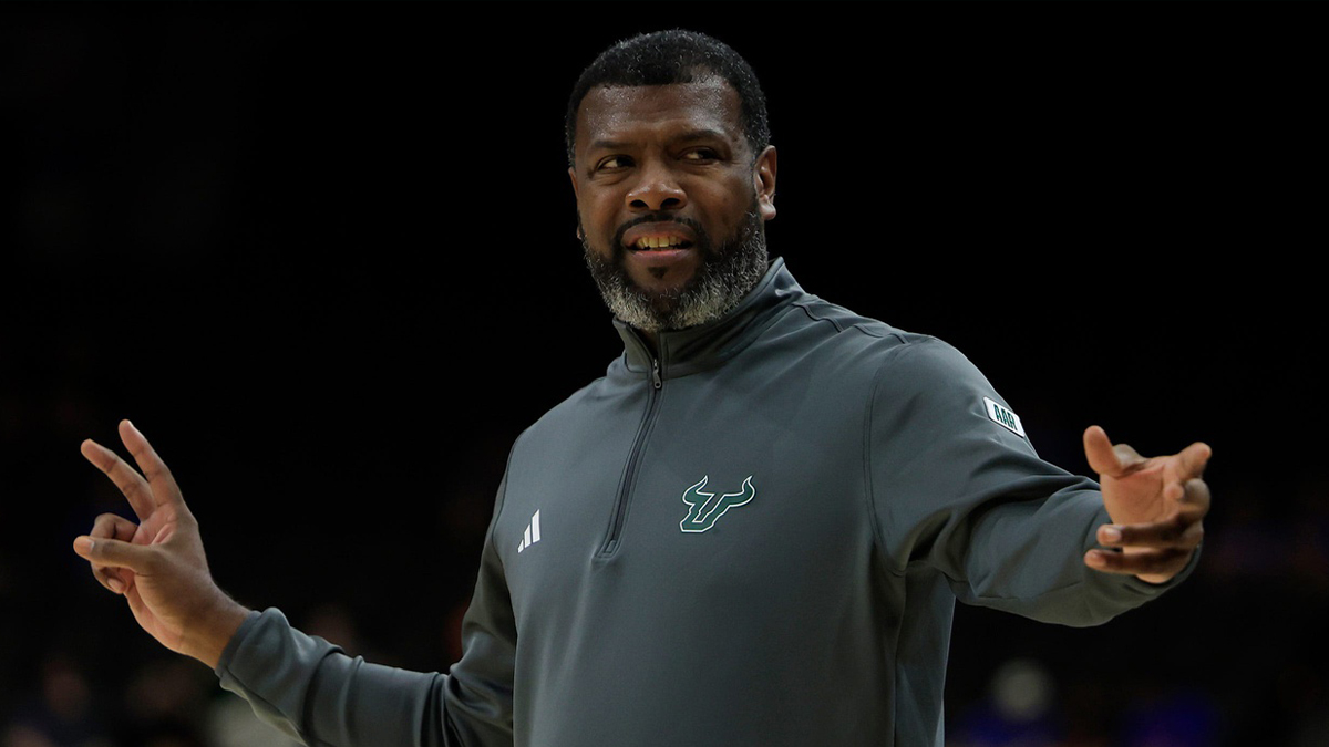 South Florida Bulls interim head coach Ben Fletcher looks on during the first half of an NCAA men’s basketball matchup Monday, Nov. 4, 2024 at VyStar Veterans Memorial Arena in Jacksonville, Fla.