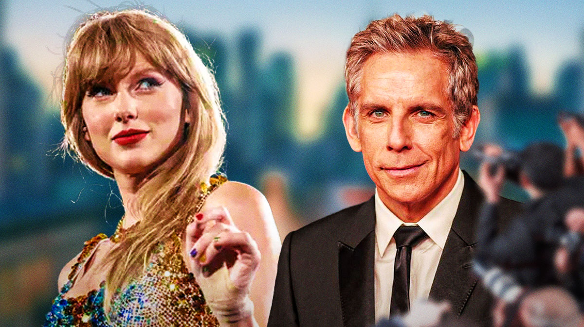 Taylor Swift and Ben Stiller, who joined Travis and Jason Kelce on the New Heights podcast.
