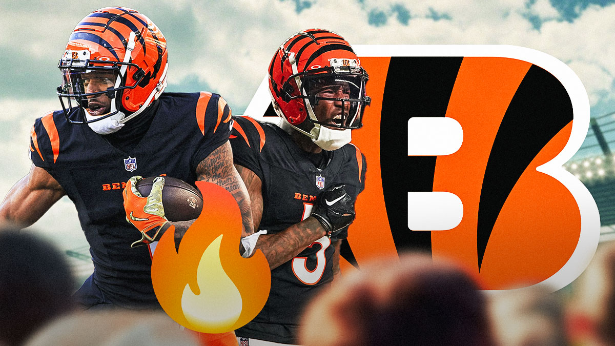 Ja'Marr Chase and Tee Higgins, Cincinnati Bengals logo, fire symbols