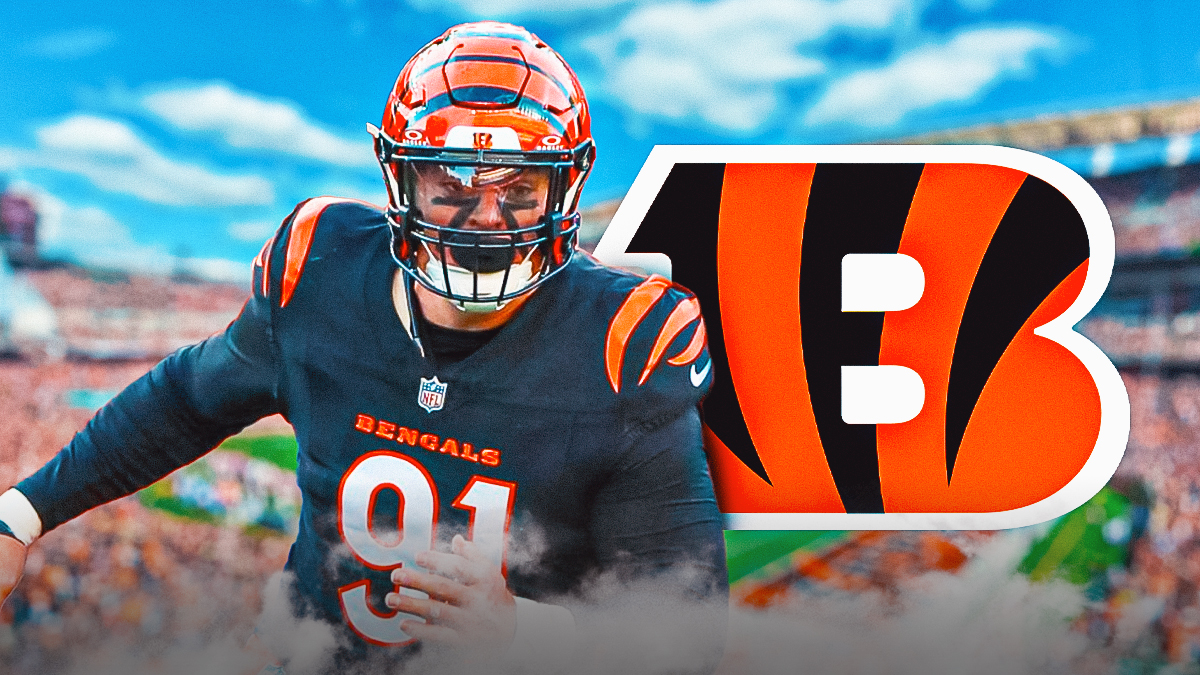 Trey Hendrickson Bengals logo in the background.