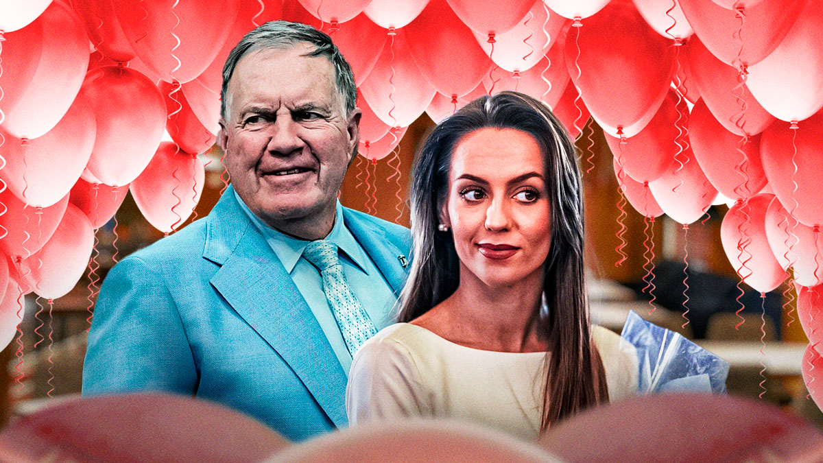 Bill Belichick and his girlfriend Jordon Hudson, who celebrated their anniversary recently, with hballoons around them.