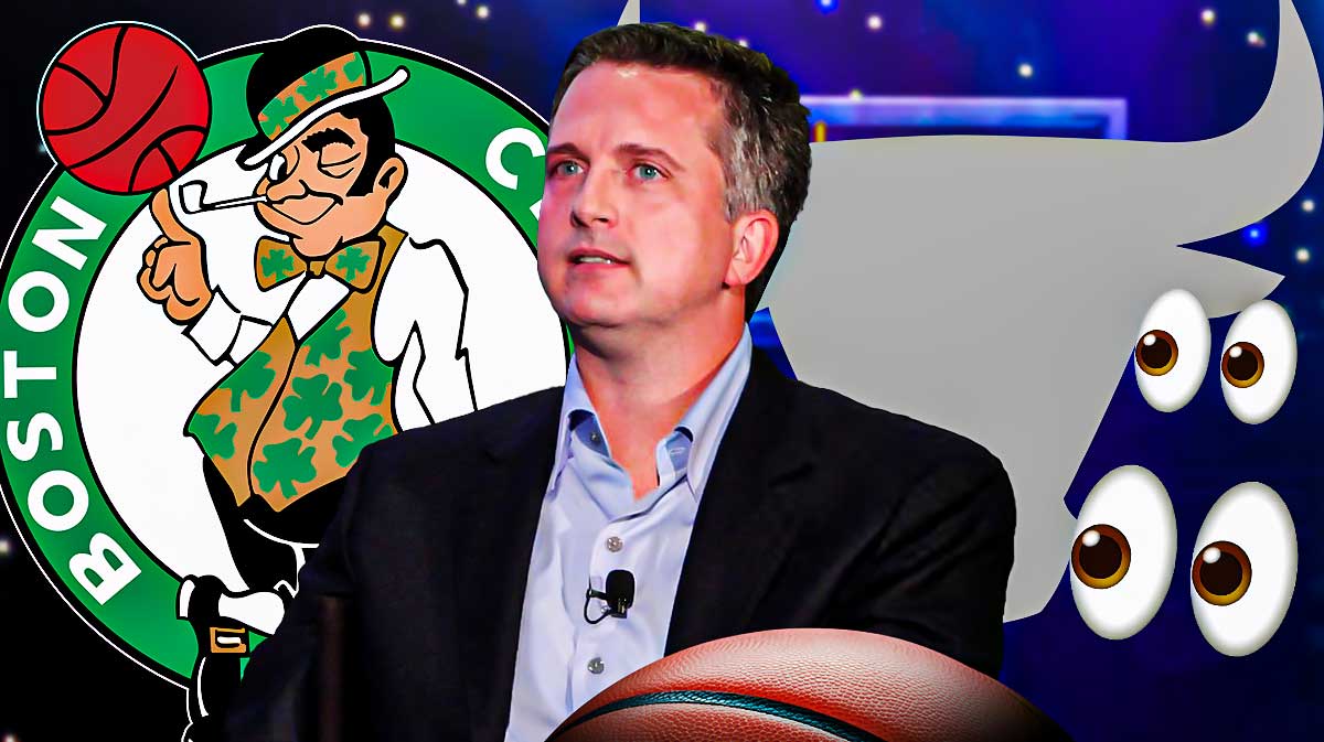 Bill Simmons, Boston Celtics logo, silhouette of Chicago Bulls logo, eyes symbols