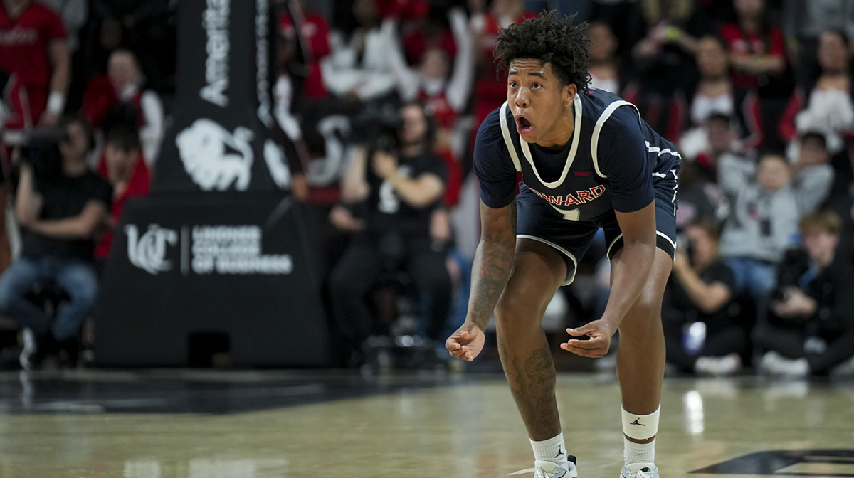 Howard Bison guard Blake Harper (7) reacts on the court in the game against the Cincinnati Bearcats in the second half at Fifth Third Arena.