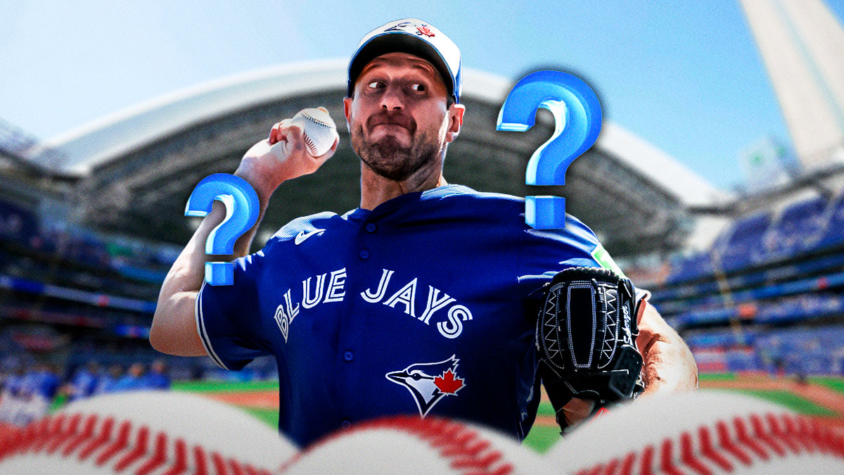 Blue Jays pitcher Max Scherzer with question mark next to him