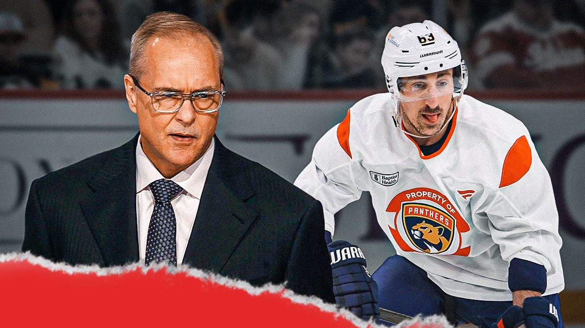 Panthers coach Paul Maurice standing with Brad Marchand.