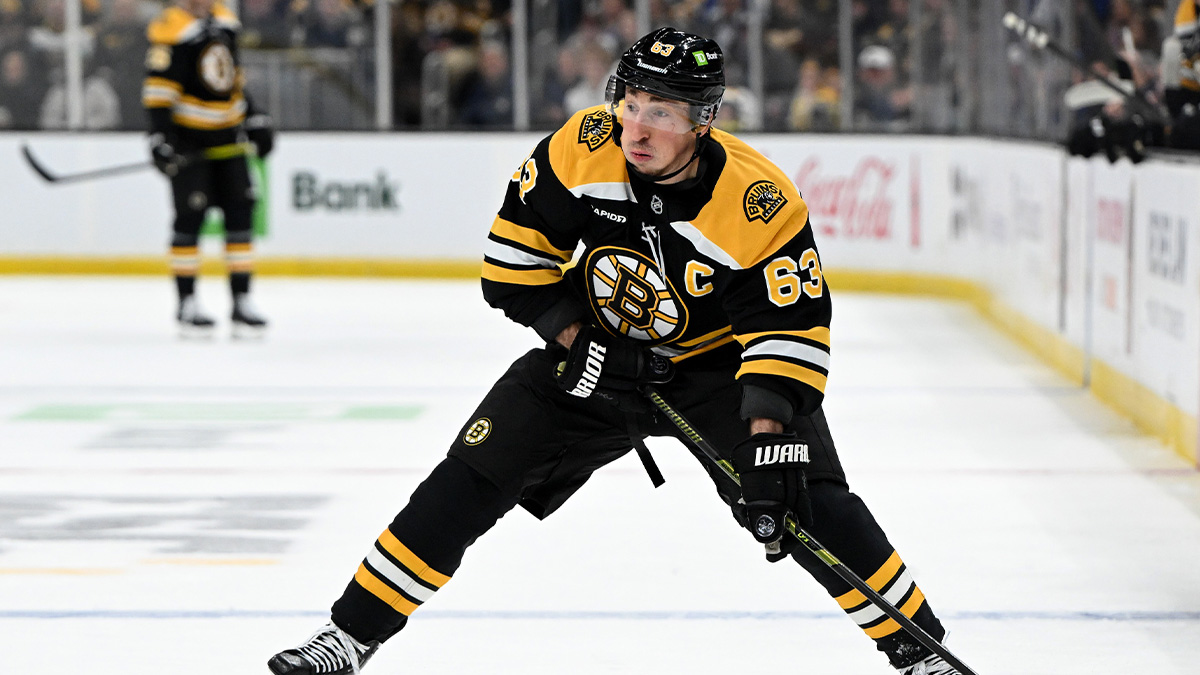 Boston Bruins left wing Brad Marchand (63) skates against the Toronto Maple Leafs during the first period at the TD Garden.