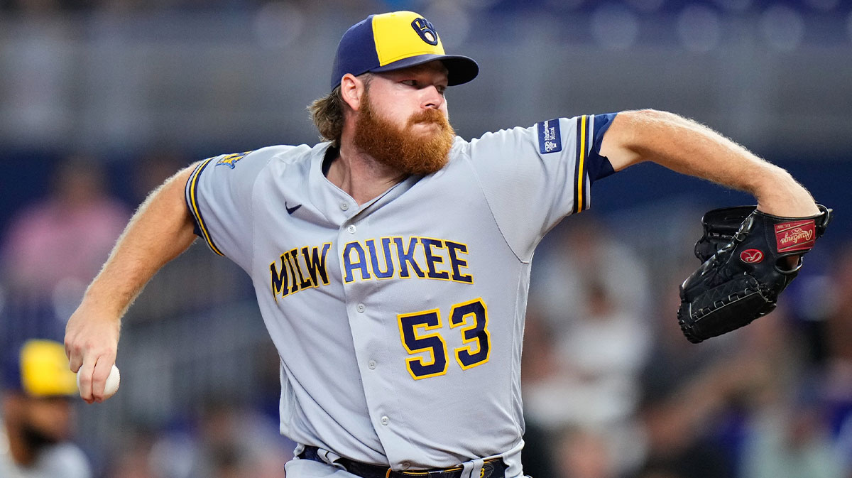 Milwaukee Brewers starting pitcher Brandon Woodruff (53) throws a pitch against the Miami Marlins during the first inning at loanDepot Park.