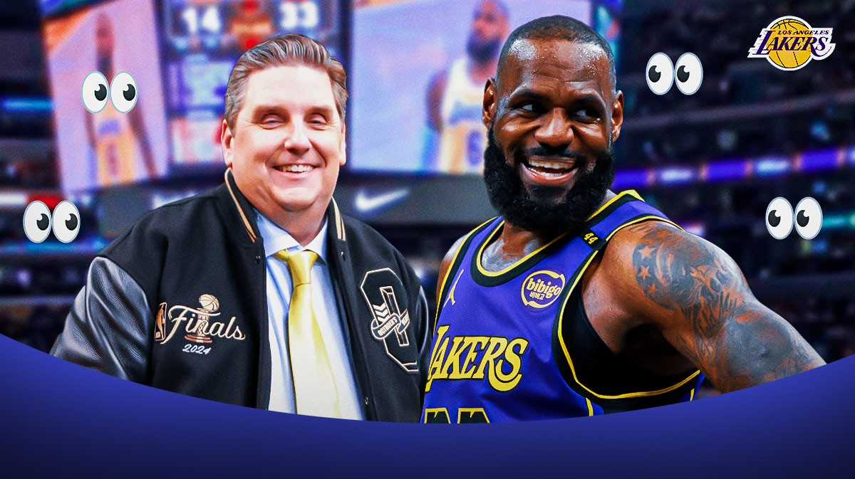 LeBron James and Brian Windhorst, LA Lakers logo, eyes symbols