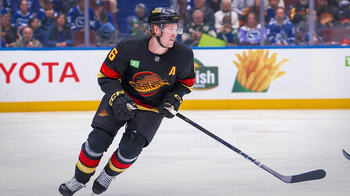 Vancouver Canucks forward Brock Boeser (6) skates against the Minnesota Wild in the second period at Rogers Arena.