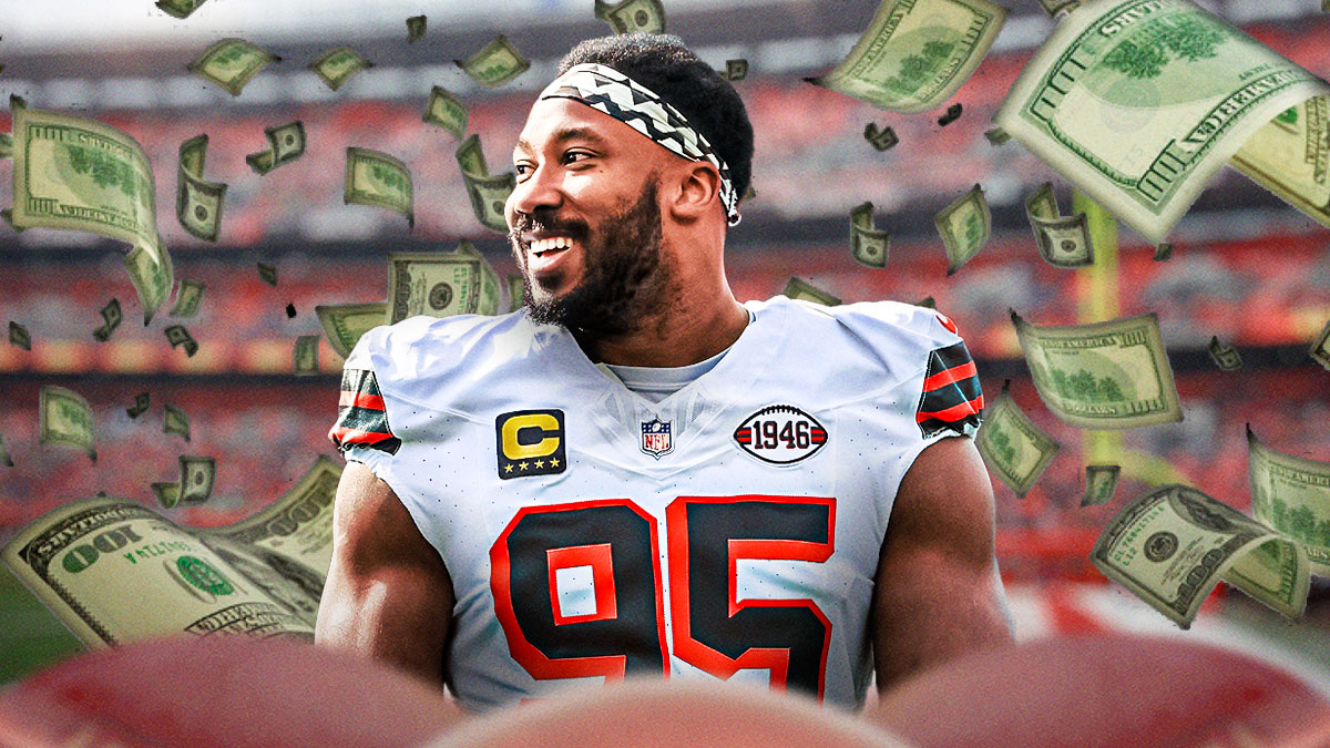 Browns' Myles Garrett with loads of money flowing around him.