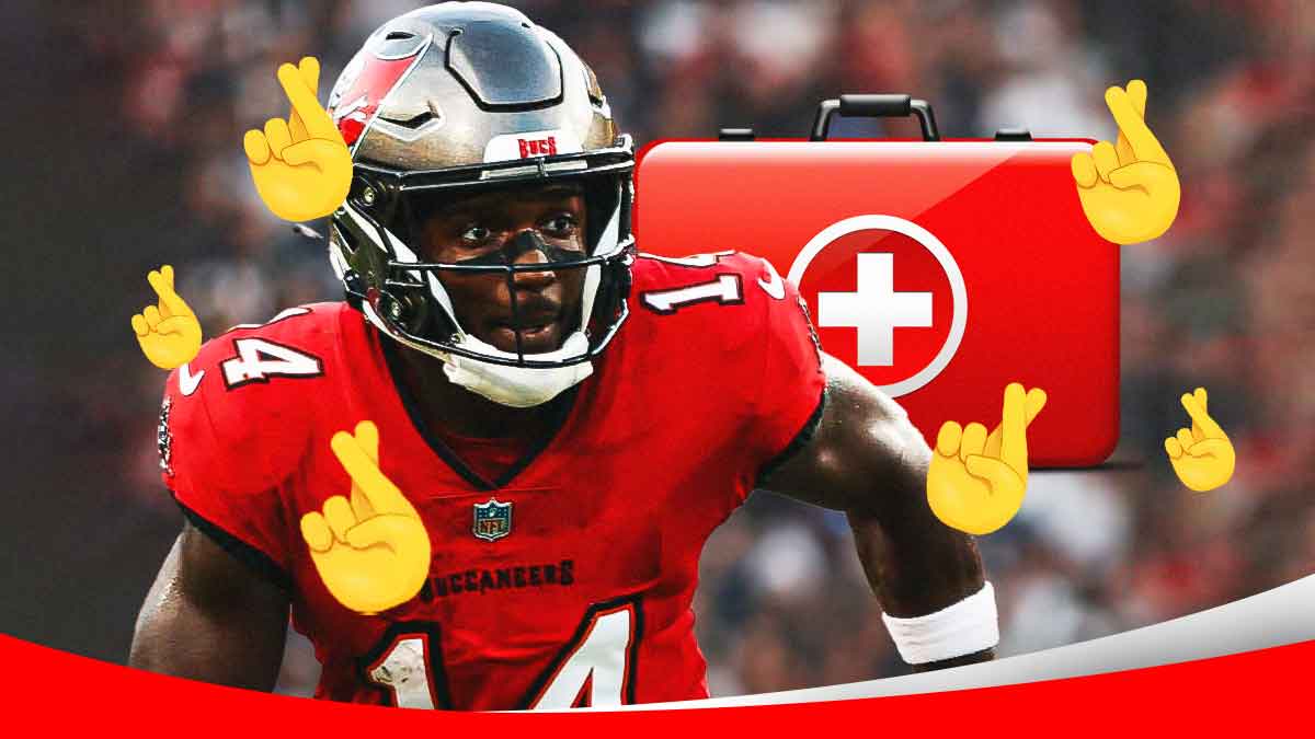 Bucs' Chris Godwin with a medical first aid kit. THere are fingers crossed emojis everywhere.