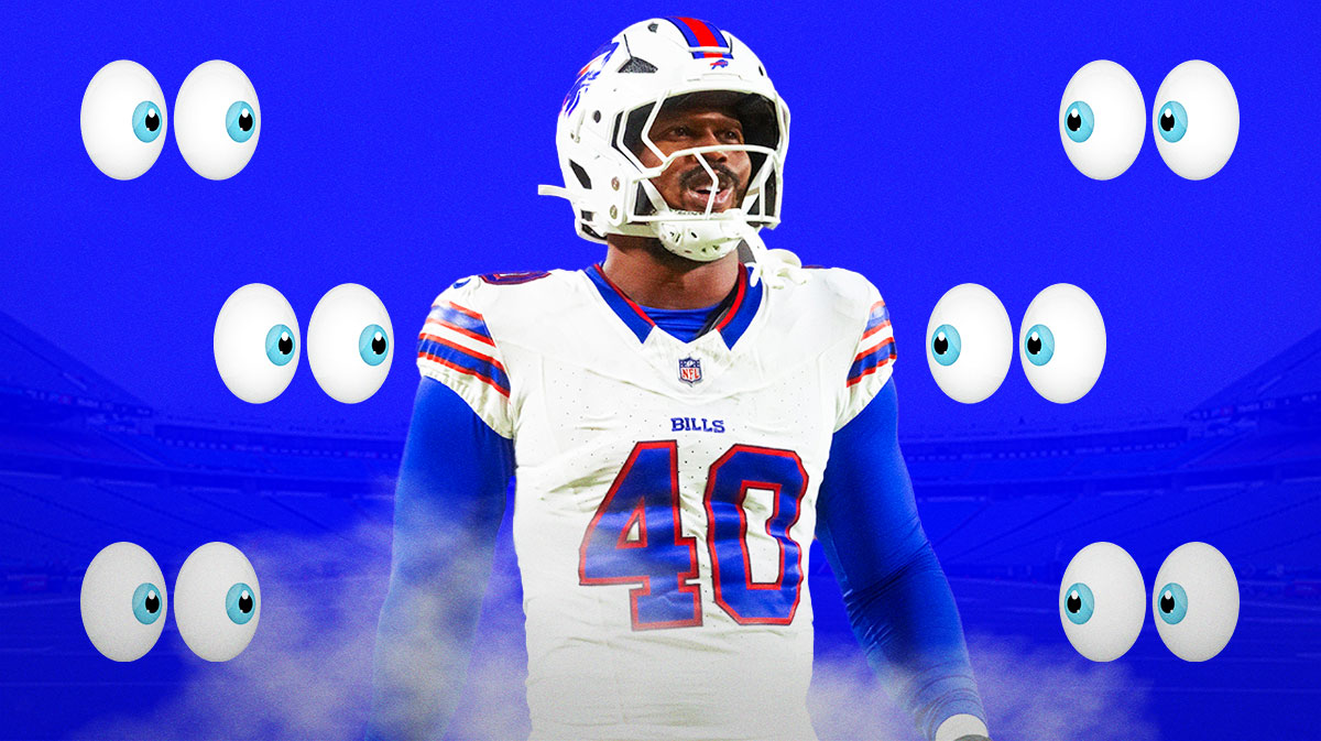 Von Miller with a bunch of the big eyes emojis around him