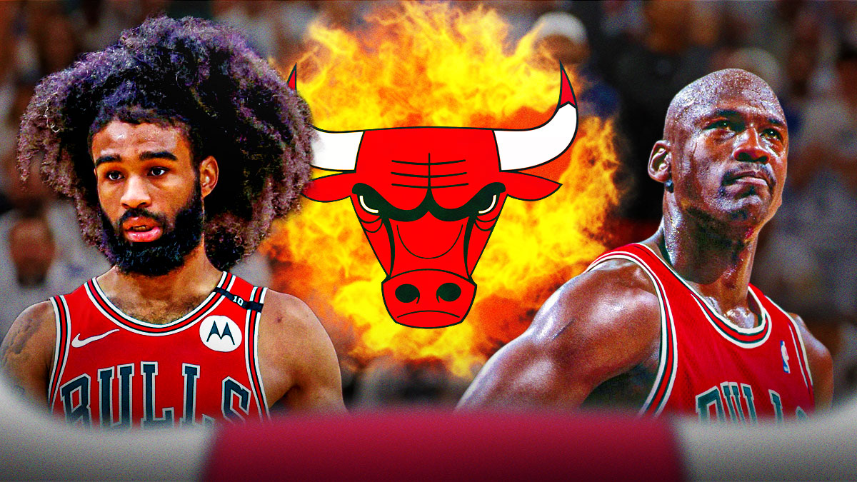 Coby White and Michael Jordan, Chicago Bulls logo, fire symbols