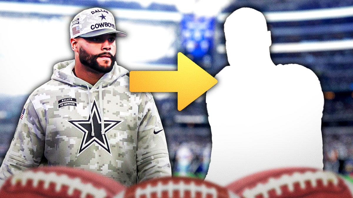 Dallas Cowboys quarterback Dak Prescott, who has a new look following his offseason physical transformation, with AT&T Stadium background.