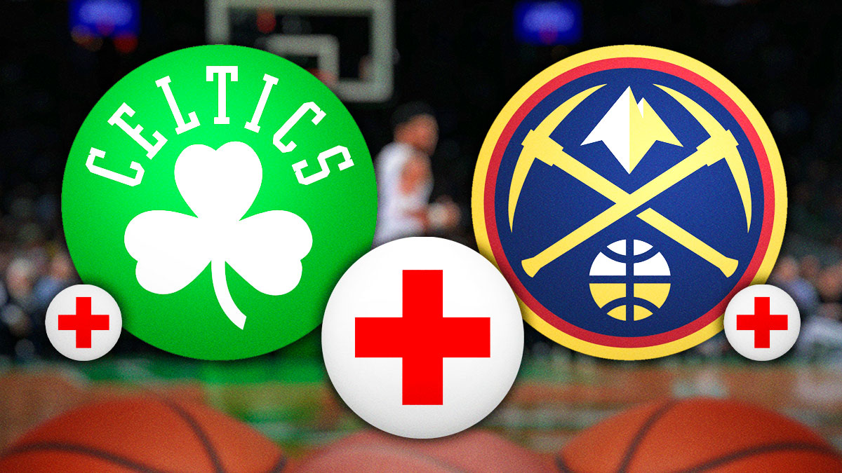 Celtics and Nuggets logos with medical Red Cross symbol