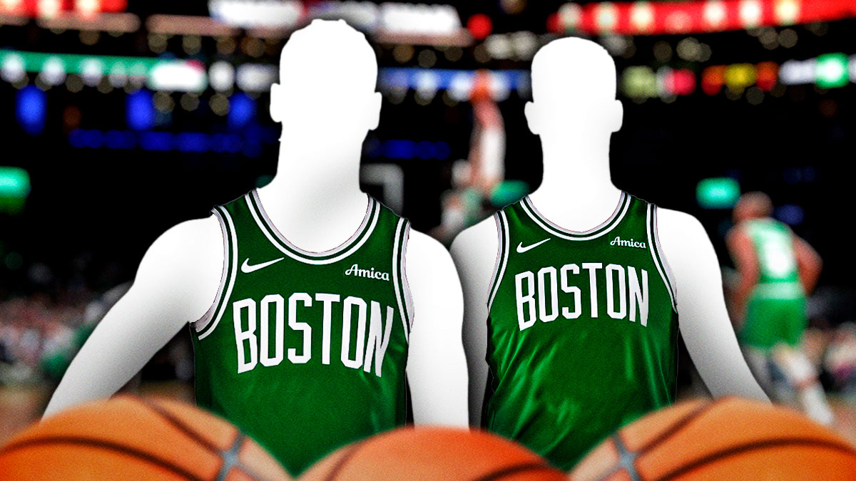 Two mystery players in Celtics jerseys.