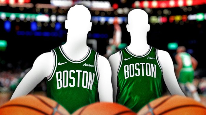 Two mystery players in Celtics jerseys.