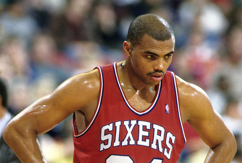 Philadelphia 76ers forward Charles Barkley (34) against the Portland Trail Blazers at Memorial Coliseum.
