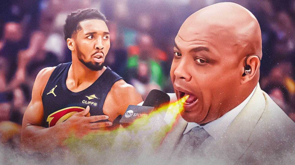 Featured Graphic idea: Image of Charles Barkley (in suit) with fire coming out of his mouth next to image of Cavs Donovan Mitchell looking happy/hyped