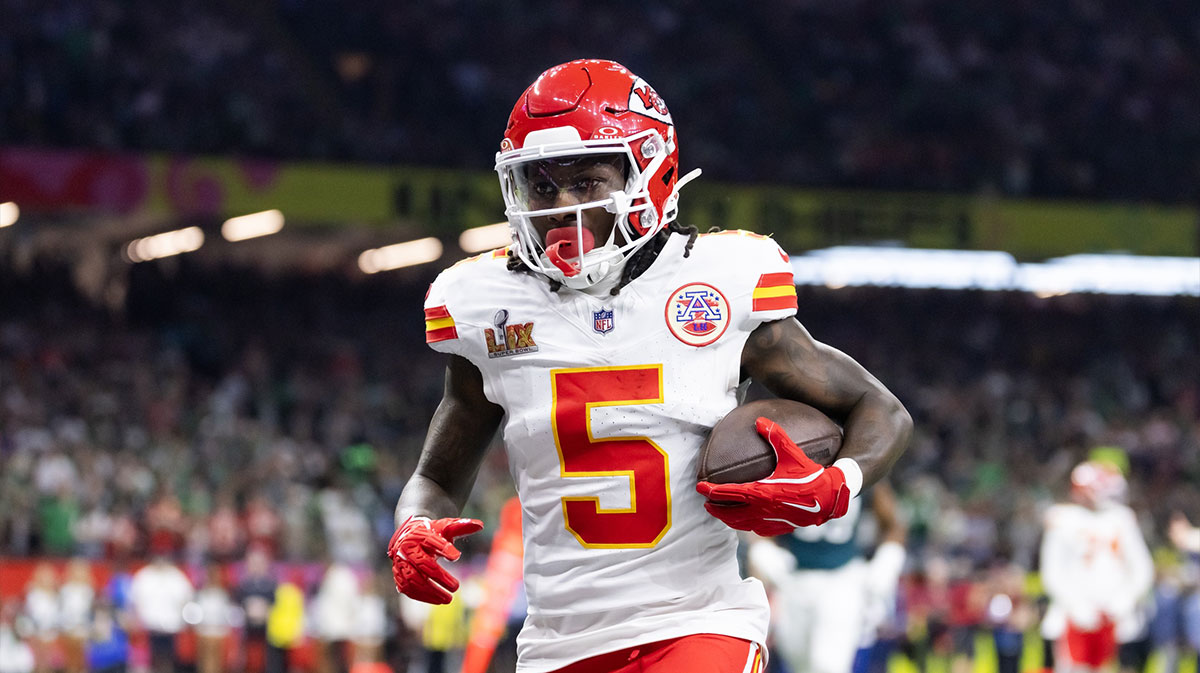  Kansas City Chiefs wide receiver Marquise Brown (5) against the Philadelphia Eagles in Super Bowl LIX at Ceasars Superdome. 