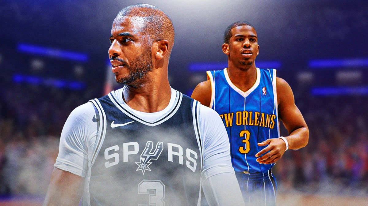 San Antonio Spurs player Chris Paul and Paul when he was with the New Orleans Hornets