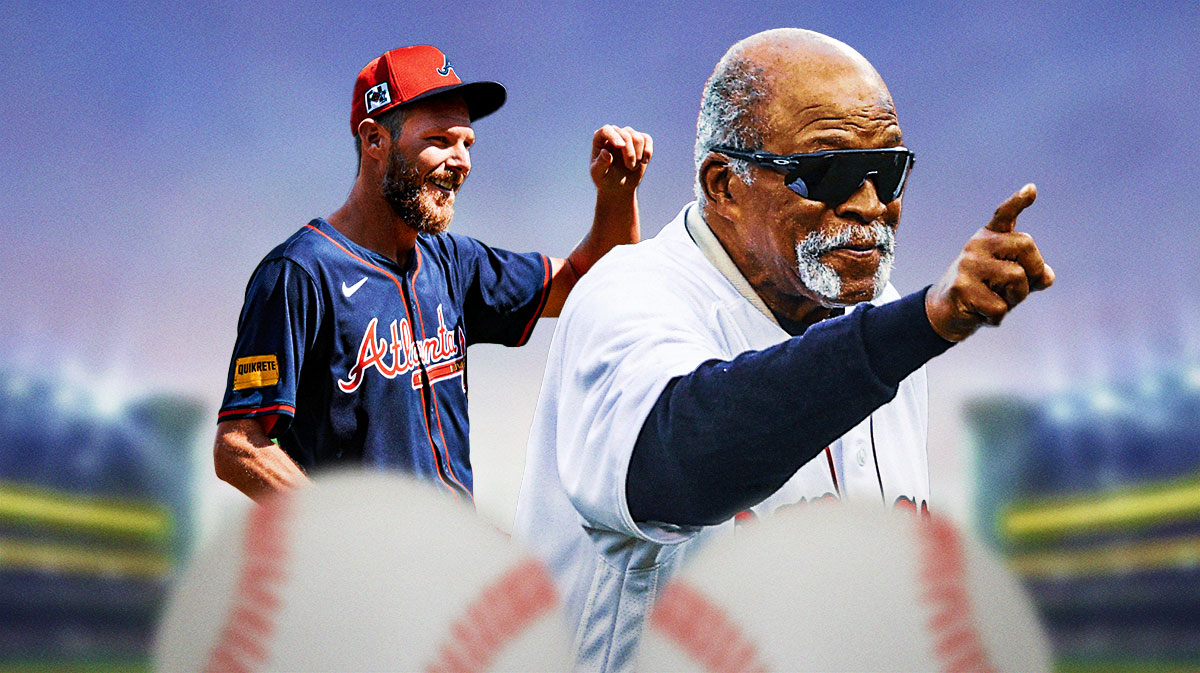 MLB Atlanta Braves pitcher Chris Sale, pitching, and former Boston Red Sox pitch Luis Tiant