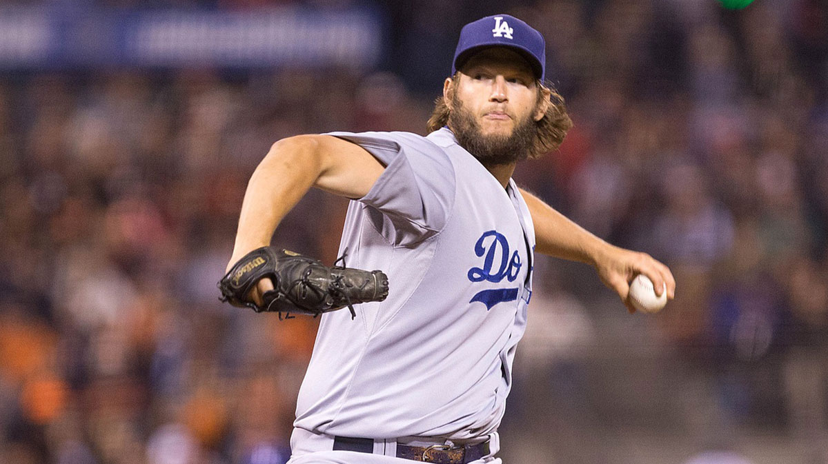 Sep 29, 2015; San Francisco, CA, USA; Los Angeles Dodgers starting pitcher Clayton Kershaw (22) pitches the ball against the San Francisco Giants during the first inning at AT&T Park.