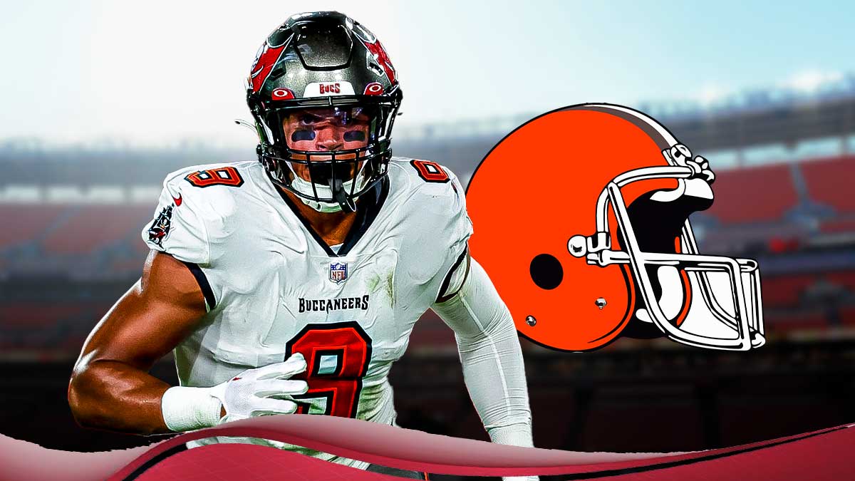 Buccaneers LB Joe Tryon-Shoyinka with Cleveland Browns logo