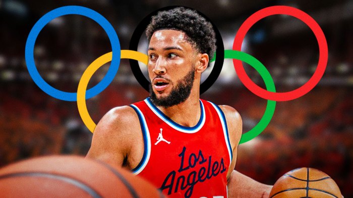 Los Angeles Clippers player Ben Simmons and the Olympics logo