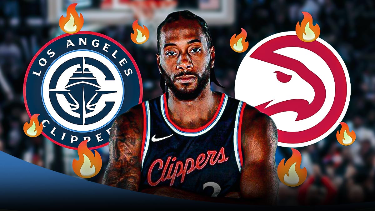 Kawhi Leonard, LA Clippers and Atlanta Hawks logos, fire symbols