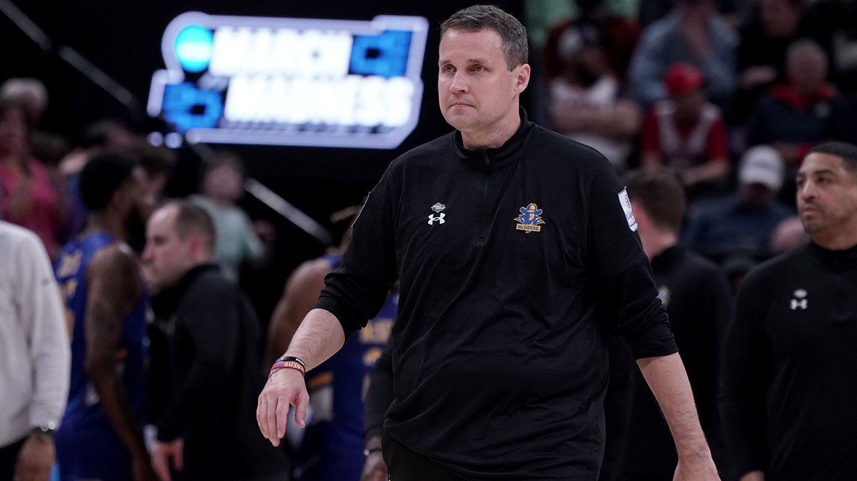 McNeese State Cowboys head coach Will Wade after a first round game of the 2024 NCAA Tournament against the Gonzaga Bulldogs at Vivint Smart Home Arena-Delta Center