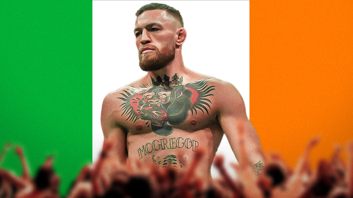 UFC Conor McGregor with the Ireland national flag behind him