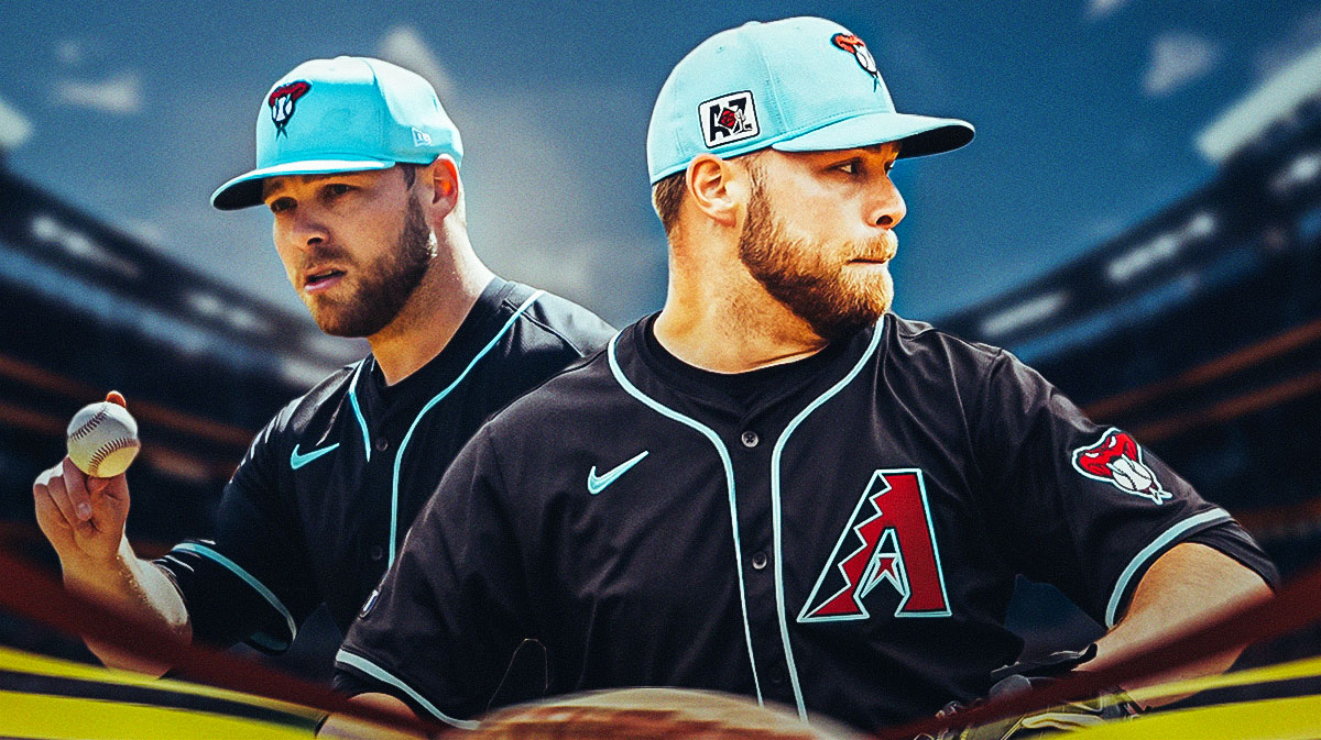 Corbin Burnes looking hyped with a Diamondbacks jersey on.