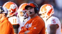 Clemson Tigers head coach Dabo Swinney reacts against the Texas Longhorns during the CFP National playoff first round at Darrell K Royal-Texas Memorial Stadium.